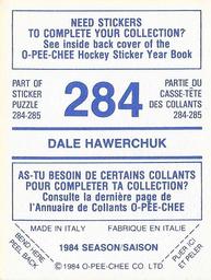 1984-85 O-Pee-Chee Stickers #284 Dale Hawerchuk Back