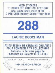 1984-85 O-Pee-Chee Stickers #288 Laurie Boschman Back