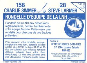 1985-86 O-Pee-Chee Stickers #28 / 158 Steve Larmer / Charlie Simmer Back