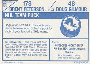 1985-86 O-Pee-Chee Stickers #48 / 178 Doug Gilmour / Brent Peterson Back