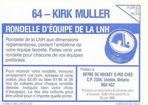 1985-86 O-Pee-Chee Stickers #64 Kirk Muller Back