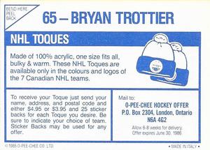 1985-86 O-Pee-Chee Stickers #65 Bryan Trottier Back