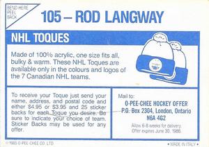 1985-86 O-Pee-Chee Stickers #105 Rod Langway Back