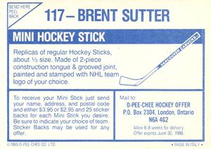 1985-86 O-Pee-Chee Stickers #117 Brent Sutter Back
