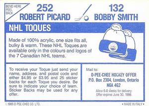1985-86 O-Pee-Chee Stickers #132 / 252 Bobby Smith / Robert Picard Back