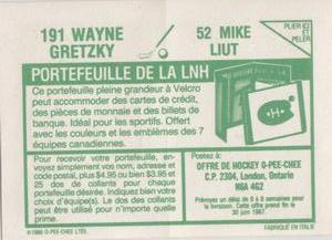 1986-87 O-Pee-Chee Stickers #52 / 191 Mike Liut / Wayne Gretzky Back