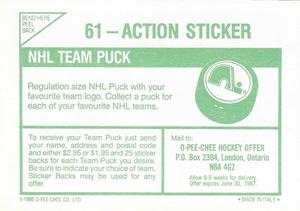 1986-87 O-Pee-Chee Stickers #61 Action Sticker Back