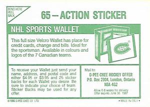 1986-87 O-Pee-Chee Stickers #65 Action Sticker Back