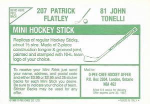 1986-87 O-Pee-Chee Stickers #81 / 207 John Tonelli / Patrick Flatley Back