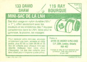 1986-87 O-Pee-Chee Stickers #119 / 133 Ray Bourque / David Shaw Back