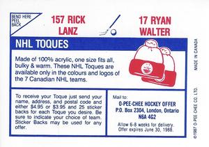 1987-88 O-Pee-Chee Stickers #17 / 157 Ryan Walter / Rick Lanz Back