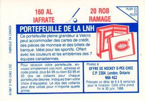 1987-88 O-Pee-Chee Stickers #20 / 160 Rob Ramage / Al Iafrate Back