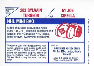 1987-88 O-Pee-Chee Stickers #61 / 203 Joe Cirella / Sylvain Turgeon Back