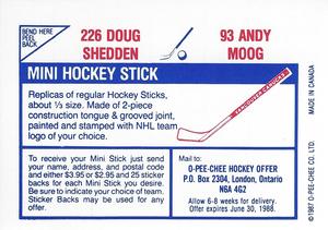 1987-88 O-Pee-Chee Stickers #93 / 226 Andy Moog / Doug Shedden Back
