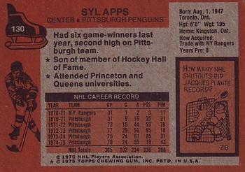 1975-76 Topps #130 Syl Apps Back