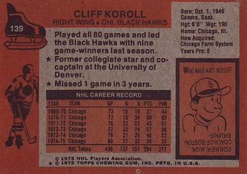 1975-76 Topps #139 Cliff Koroll Back