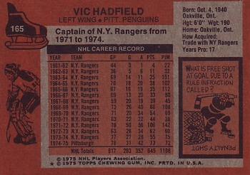 1975-76 Topps #165 Vic Hadfield Back