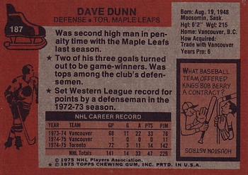 1975-76 Topps #187 Dave Dunn Back