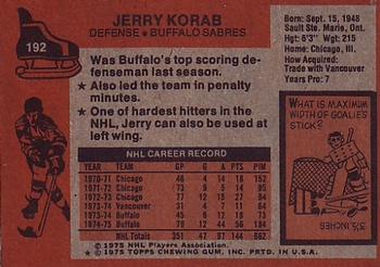 1975-76 Topps #192 Jerry Korab Back