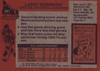 1975-76 Topps #241 Larry Robinson Back