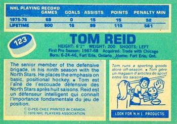 1976-77 O-Pee-Chee #123 Tom Reid Back