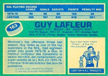 1976-77 O-Pee-Chee #163 Guy Lafleur Back