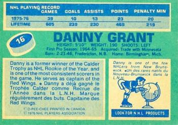 1976-77 O-Pee-Chee #16 Danny Grant Back