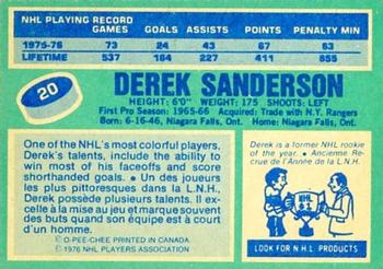 1976-77 O-Pee-Chee #20 Derek Sanderson Back