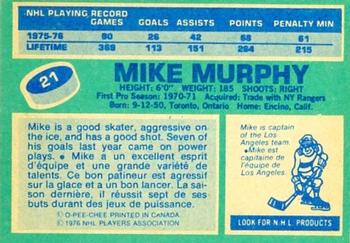 1976-77 O-Pee-Chee #21 Mike Murphy Back
