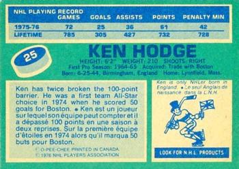 1976-77 O-Pee-Chee #25 Ken Hodge Back