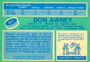 1976-77 O-Pee-Chee #311 Don Awrey Back