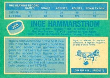 1976-77 O-Pee-Chee #358 Inge Hammarstrom Back