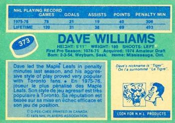 1976-77 O-Pee-Chee #373 Dave Williams Back