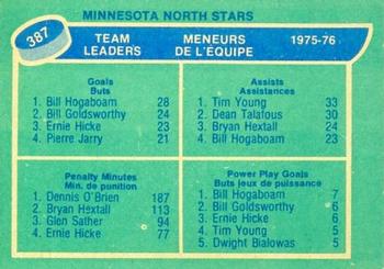 1976-77 O-Pee-Chee #387 Minnesota North Stars Team Leaders (Bill Hogaboam / Tim Young / Dennis O'Brien) Back