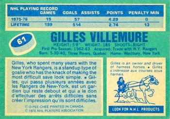 1976-77 O-Pee-Chee #61 Gilles Villemure Back