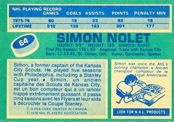 1976-77 O-Pee-Chee #64 Simon Nolet Back