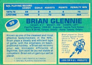 1976-77 O-Pee-Chee #99 Brian Glennie Back