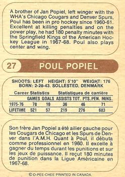 1976-77 O-Pee-Chee WHA #27 Poul Popiel Back