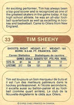 1976-77 O-Pee-Chee WHA #33 Tim Sheehy Back