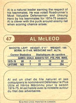 1976-77 O-Pee-Chee WHA #47 Al McLeod Back