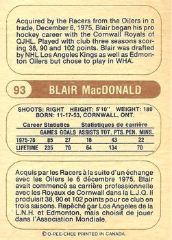 1976-77 O-Pee-Chee WHA #93 Blair MacDonald Back