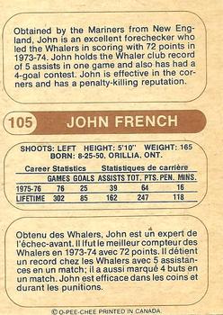 1976-77 O-Pee-Chee WHA #105 John French Back
