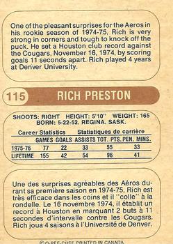 1976-77 O-Pee-Chee WHA #115 Rich Preston Back