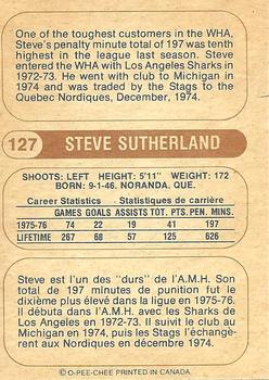 1976-77 O-Pee-Chee WHA #127 Steve Sutherland Back