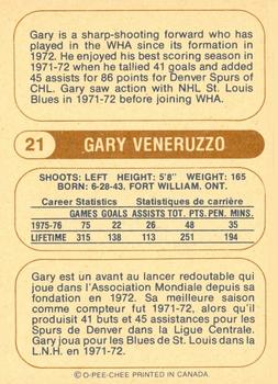 1976-77 O-Pee-Chee WHA #21 Gary Veneruzzo Back