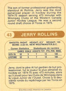 1976-77 O-Pee-Chee WHA #43 Jerry Rollins Back