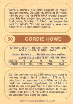 1976-77 O-Pee-Chee WHA #50 Gordie Howe Back