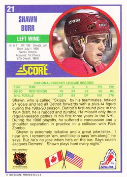 1990-91 Score Hottest and Rising Stars #21 Shawn Burr Back