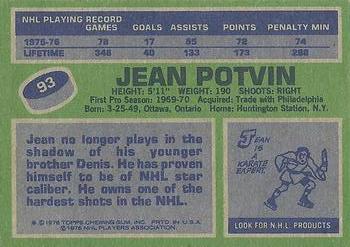 1976-77 Topps #93 Jean Potvin Back
