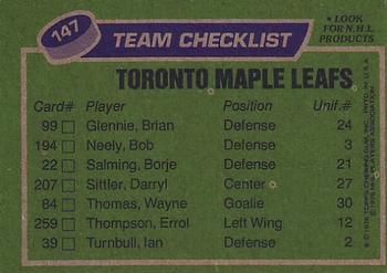 1976-77 Topps #147 Toronto Maple Leafs Back